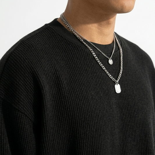 Black waffle knit oversized full-sleeve
