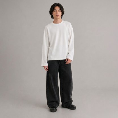 Off-white waffle knit oversized full-sleeve