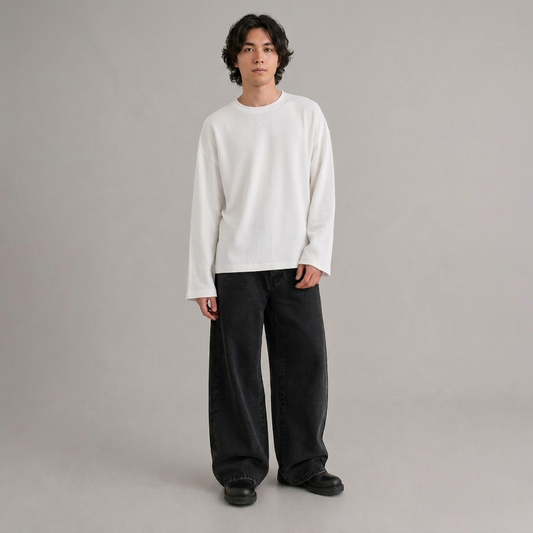 Off-white waffle knit oversized full-sleeve
