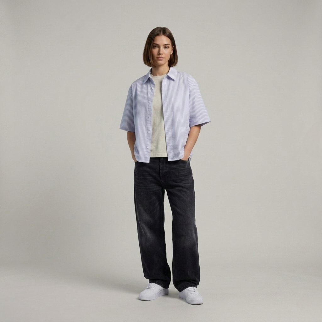 Blue Striped Oxford Boxy Shirt