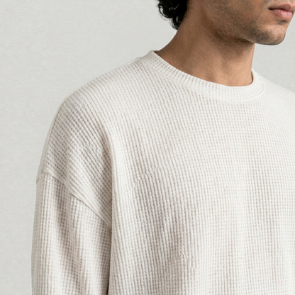 Off-white waffle knit oversized full-sleeve