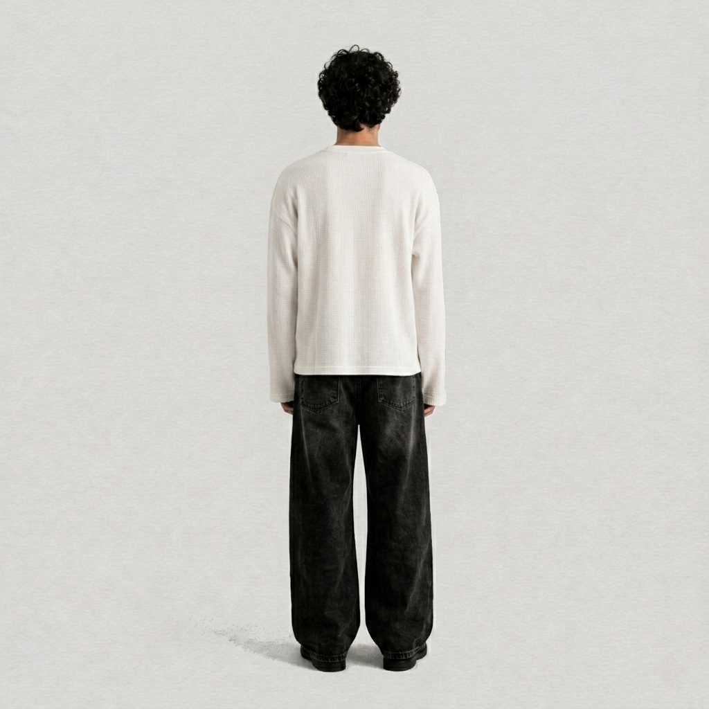 Off-white waffle knit oversized full-sleeve